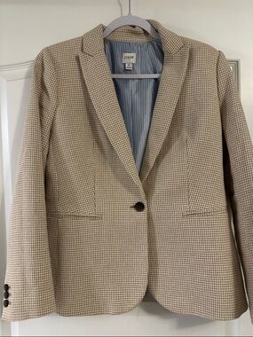 J. Crew Women's Beige Houndstooth Single-Button Blazer